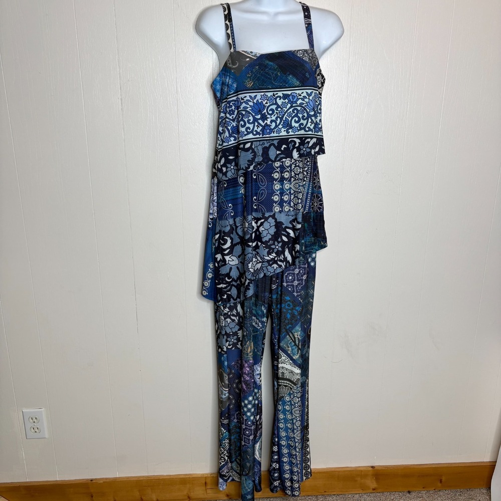 Desigual Candice Jumpsuit M Blue Floral Paisley Patchwork Artsy Bohemian Hippie - Picture 5 of 16
